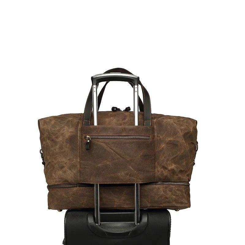 Waxed Canvas Duffle Bag with Shoe Compartment