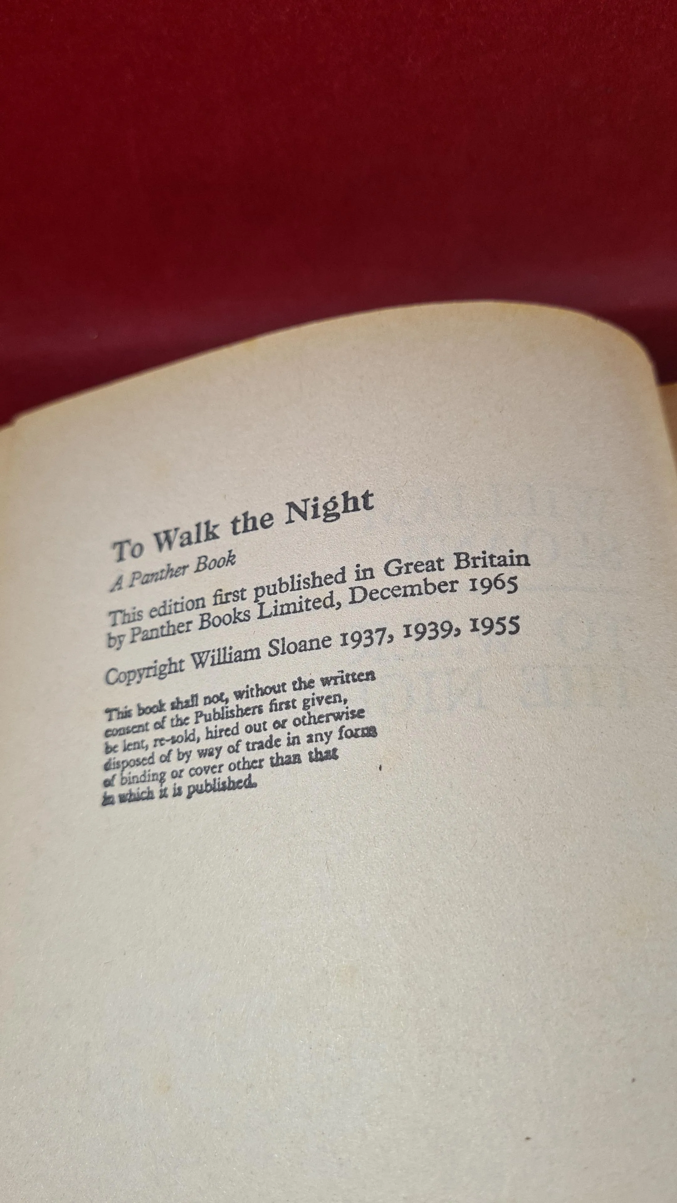 William Sloane - To Walk The Night, Panther, 1965, Paperbacks