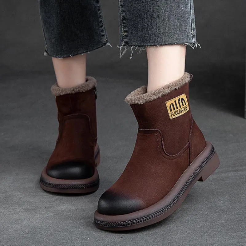 Women Retro Quilted Leather Furred Ankle Snow Boots