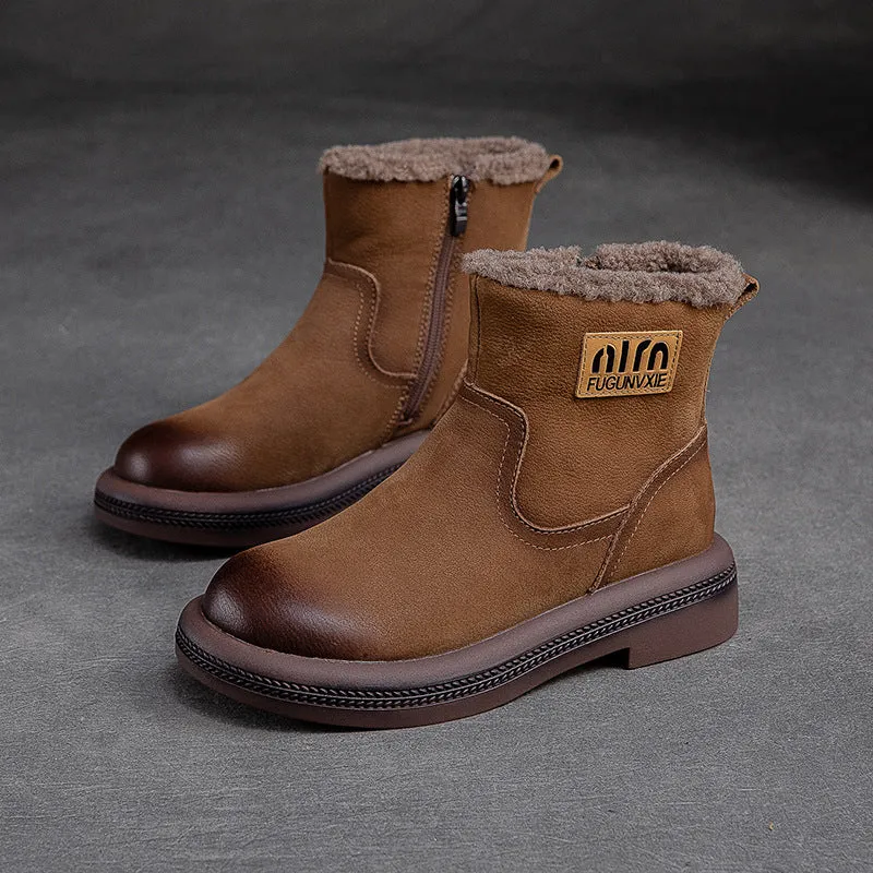 Women Retro Quilted Leather Furred Ankle Snow Boots