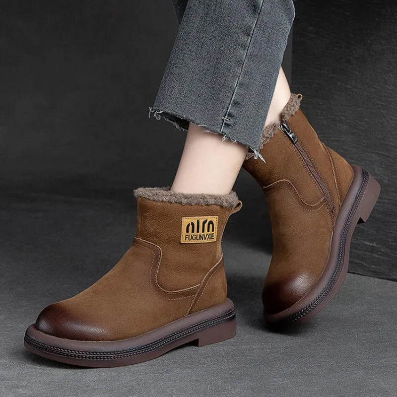 Women Retro Quilted Leather Furred Ankle Snow Boots