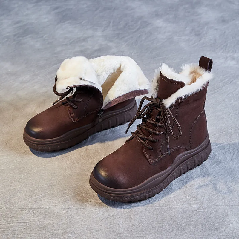 Women Retro Thick Soled Leather Snow Boots