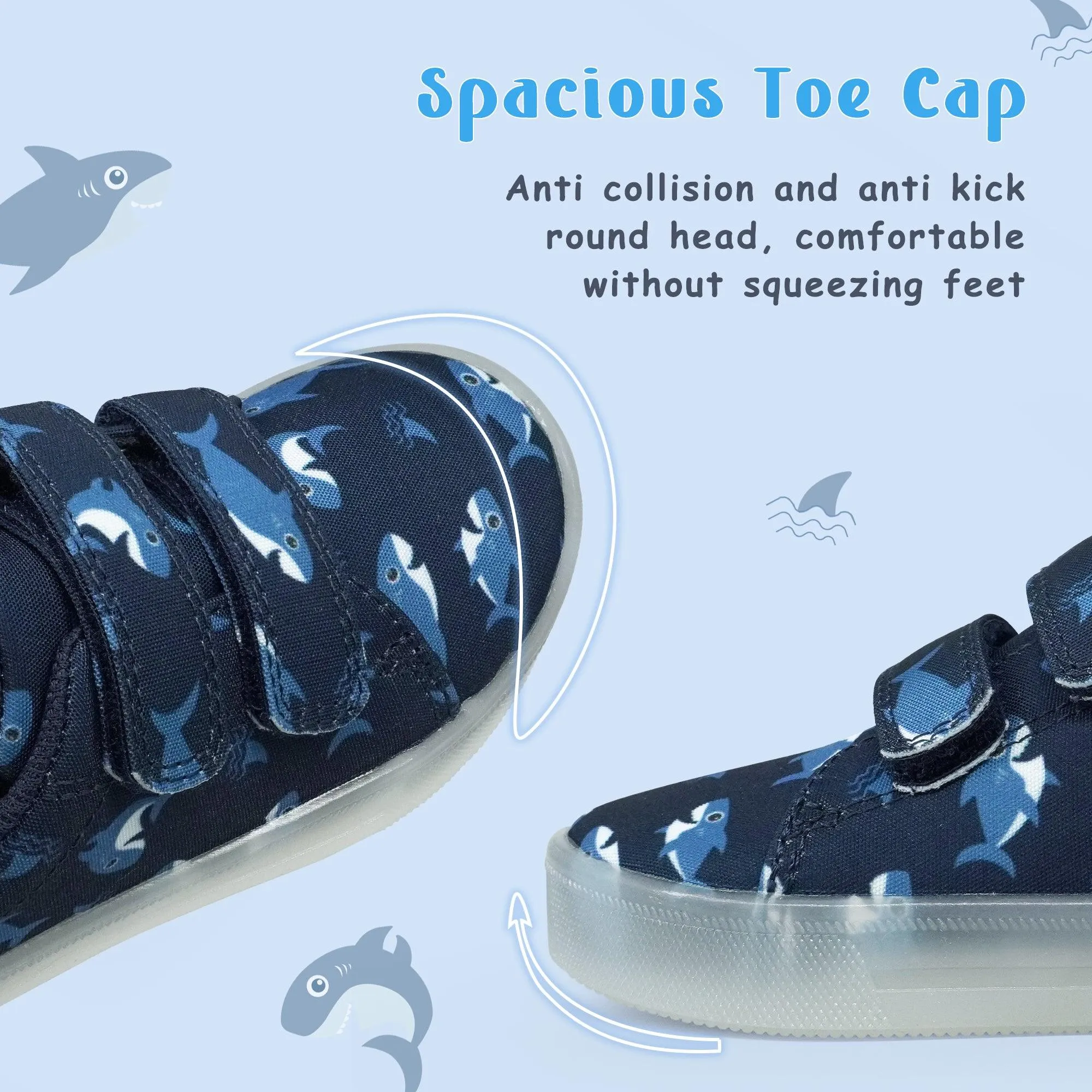 YESKIS Boys Luminous Shoes Vivaki LED Canvas Velcro Cartoon Casual Sports Shoes Navy Blue