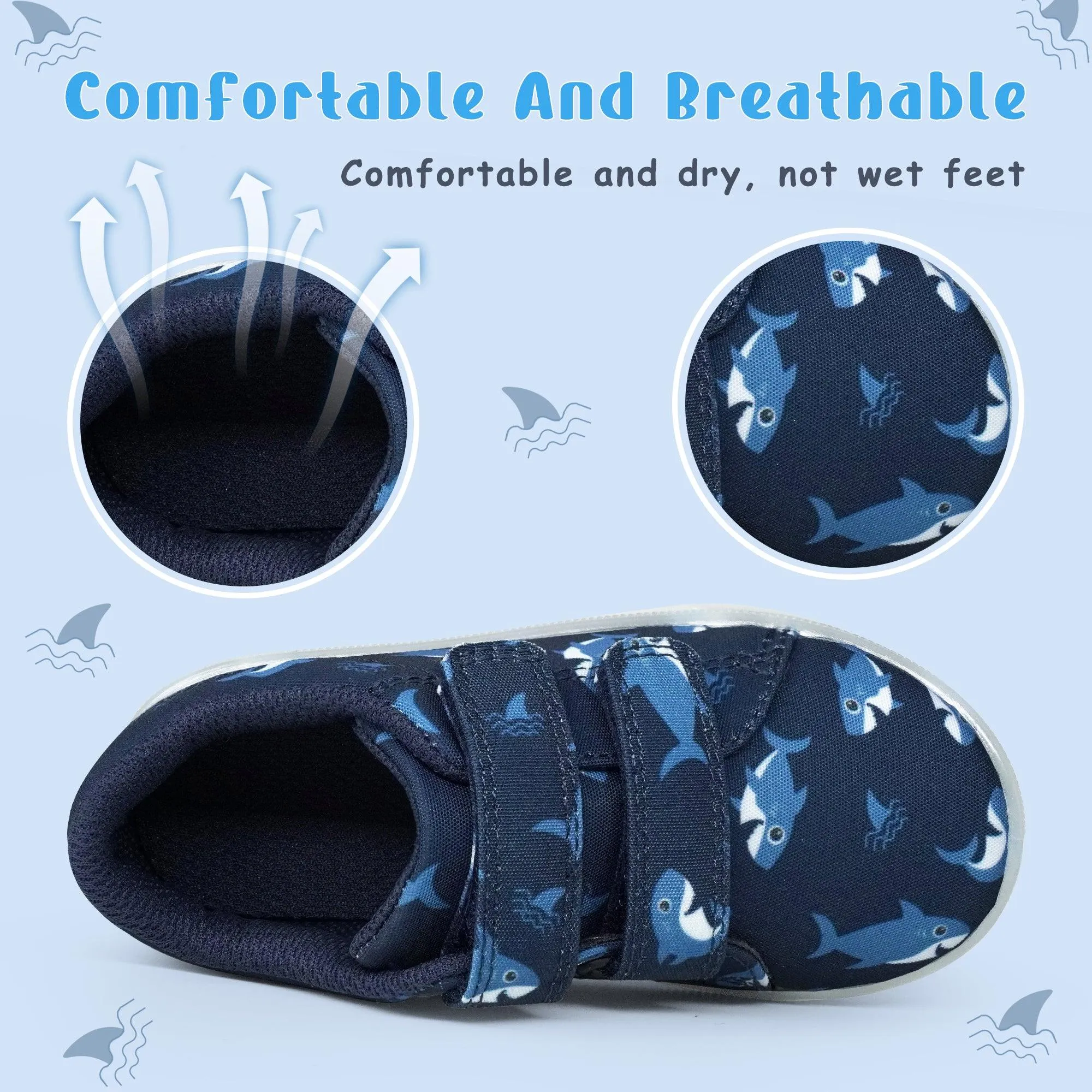 YESKIS Boys Luminous Shoes Vivaki LED Canvas Velcro Cartoon Casual Sports Shoes Navy Blue