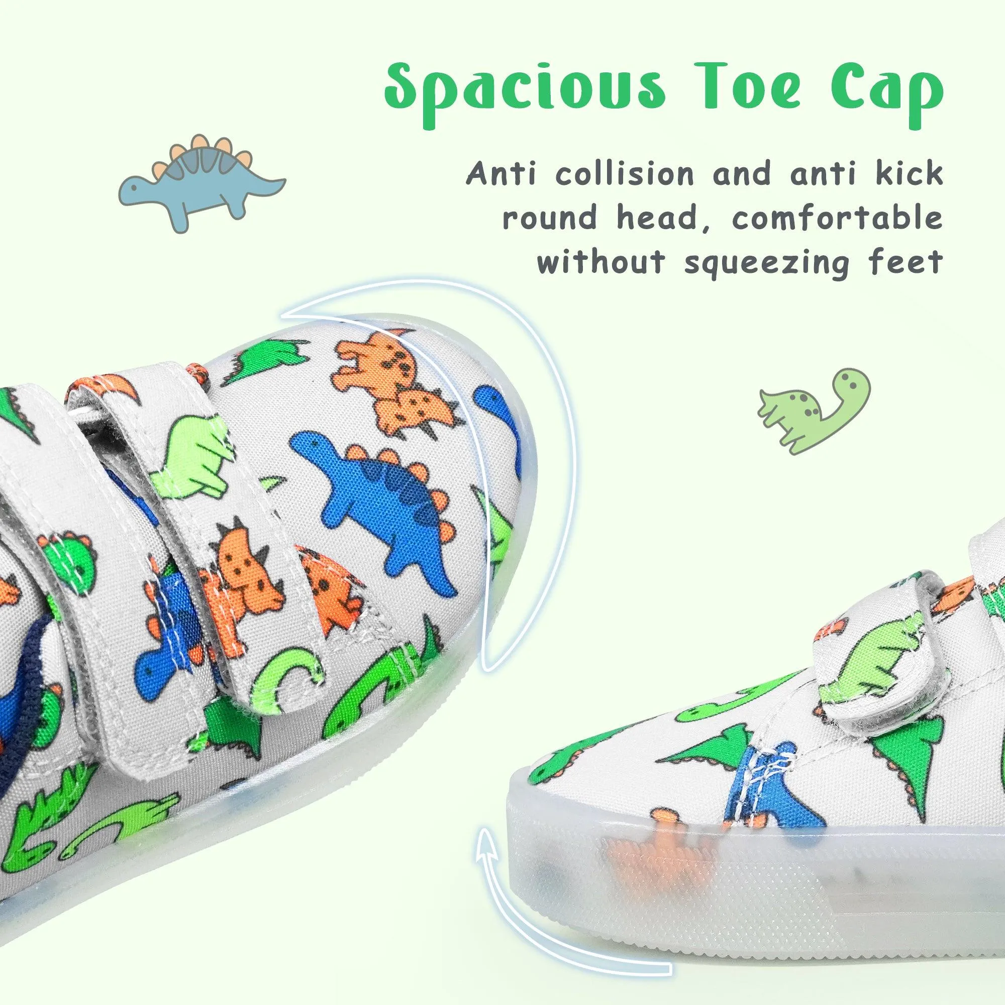YESKIS Boys Luminous Shoes Vivaki LED Canvas Velcro Cartoon Casual Sports Shoes White