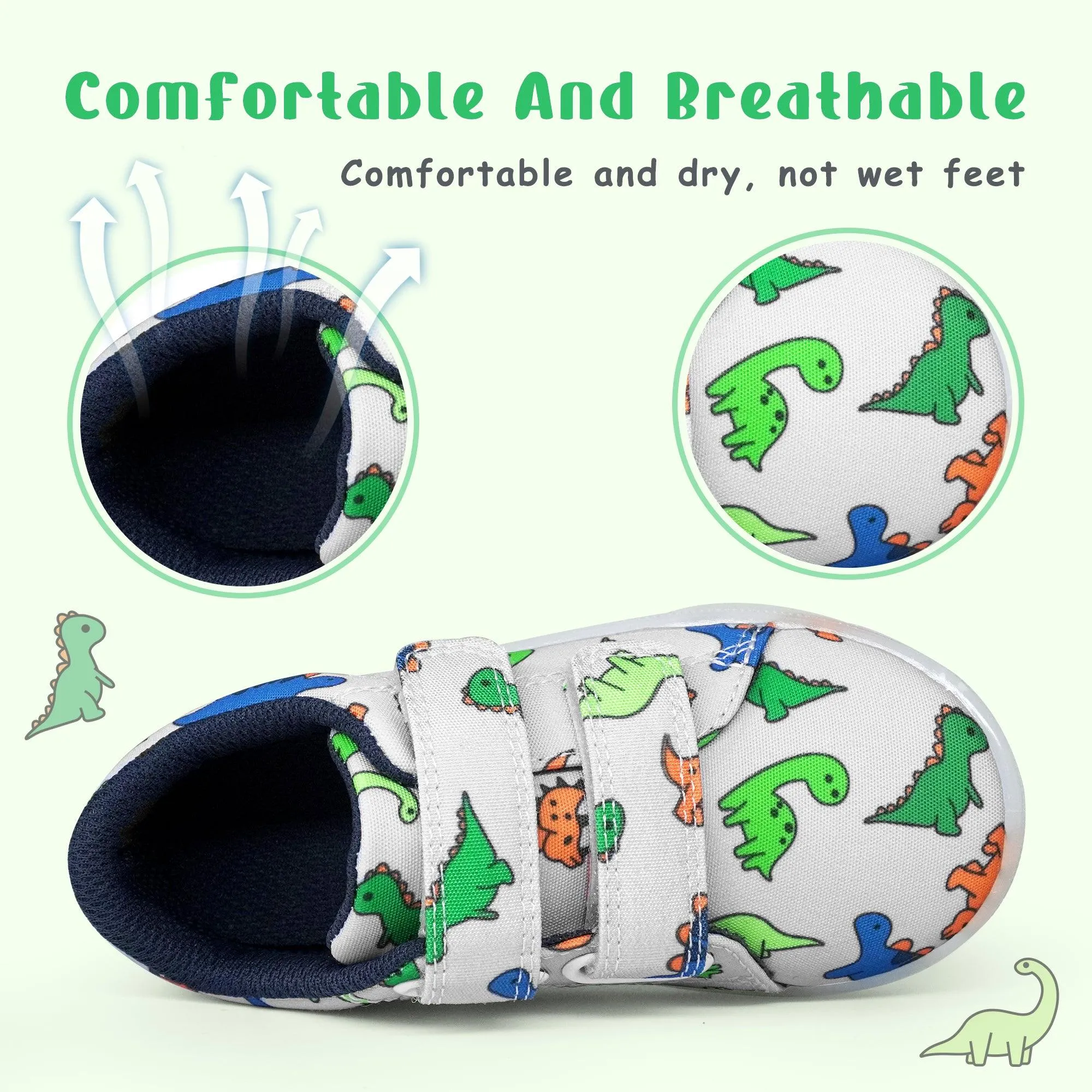 YESKIS Boys Luminous Shoes Vivaki LED Canvas Velcro Cartoon Casual Sports Shoes White