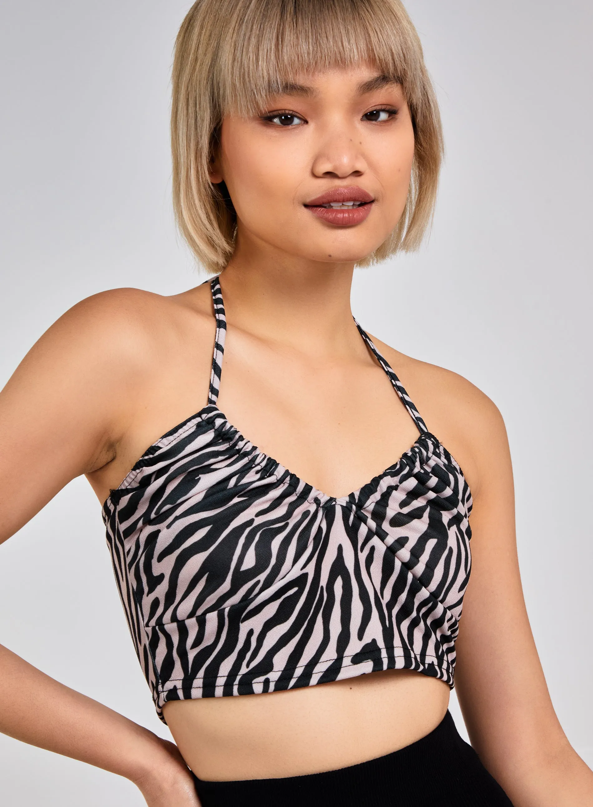 Zebra Print Halter Neck Top
